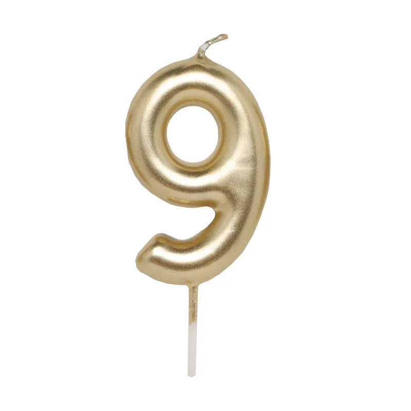 Свеча для торта, 8 см, золотистая, Цифра 9, Birthday party, image-0