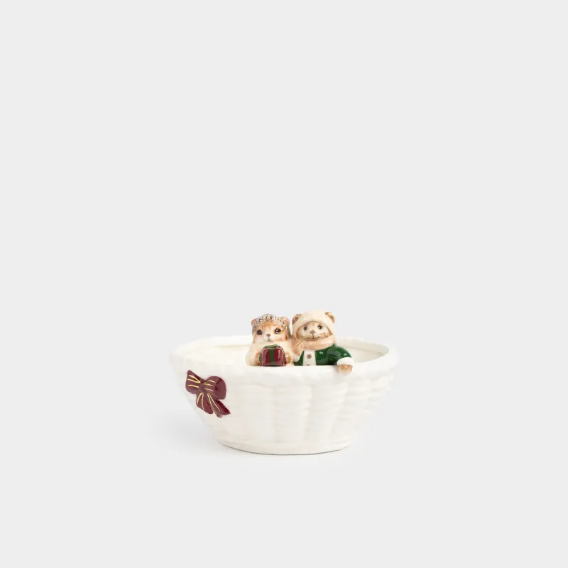 Салат ыдысы, 16х10 см, 500 мл, керамика, сүт түстес, Себеттегі тиін және аю, Christmas animals