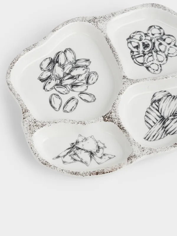 Менажница, 23х18 см, 4 отд, керамика D, бело-черная, Снеки, Crumple print, image-2