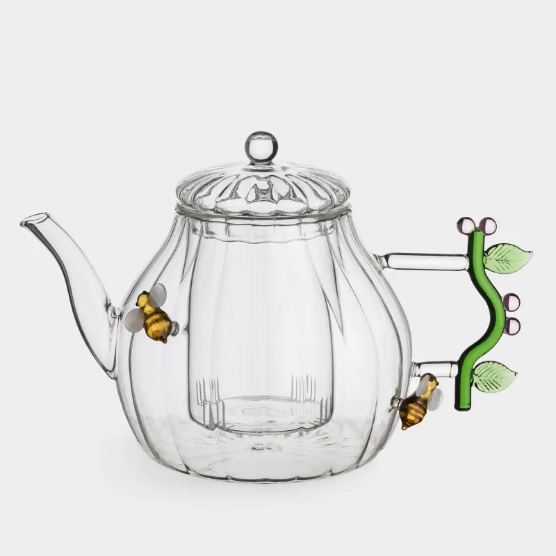 Шәйнек қайнату, 1 л, шыны Б, жасыл сабы бар, Аралар, Camellia shape