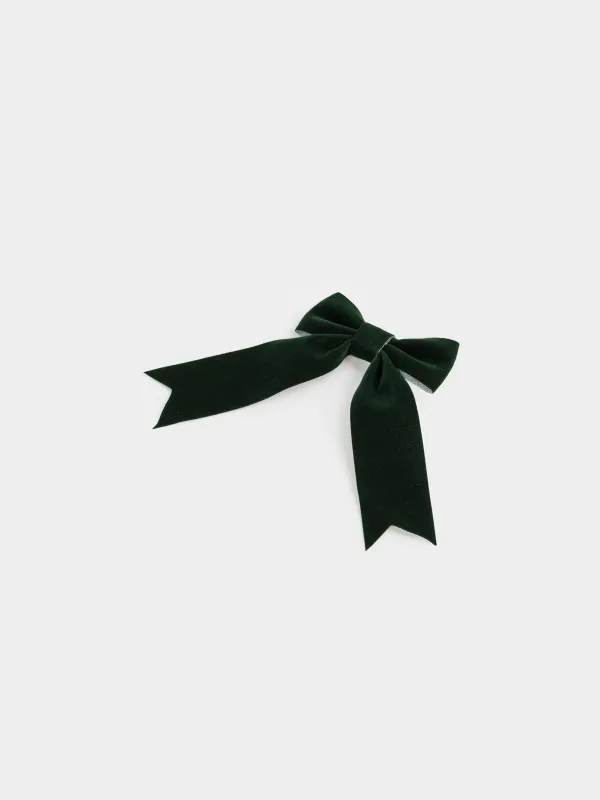 Украшение декоративное, 10 см, на клипсе, полиэстер, зеленое, Бант, Bow velvet, image-1