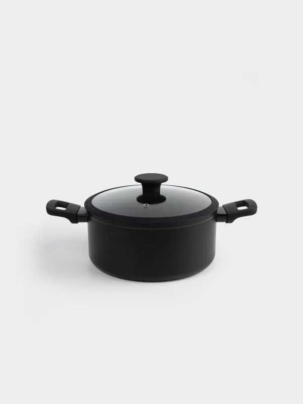 Кастрюля, 24 см, 4,7 л, с крышкой, с покрытием, алюминий, черная, Black rock, image-0