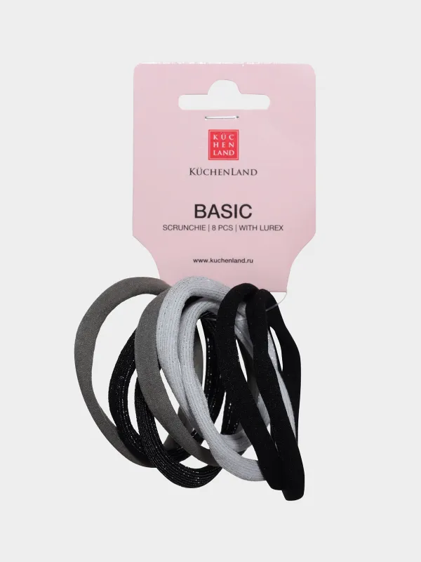 Шаш резеңкесі, 5 см, 8 дана, полиэстер, сұр/ақ/қара, люрекс, Basic, image-1