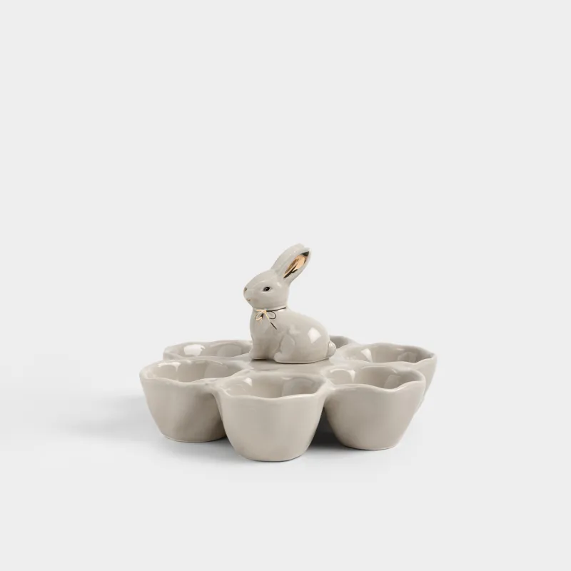 Пасха ыдысы, 17х11 см, 6 бөлім, керамика, сарғылт-қоңыр және алтын түстес, Бантикті қоян, Rabbit gold