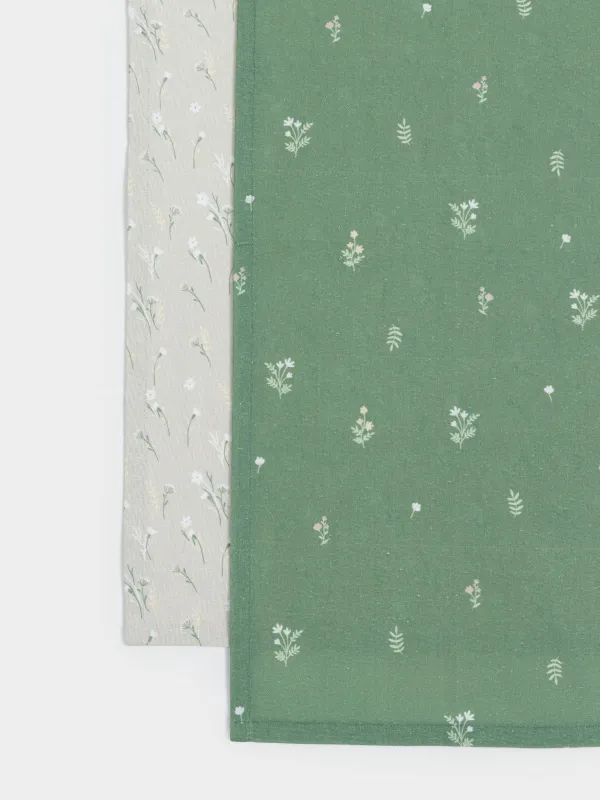 Полотенце кухонное, 40х60 см, 2 шт, хлопок, зеленое/серо-бежевое, Цветы, Meadow tiny, image-1