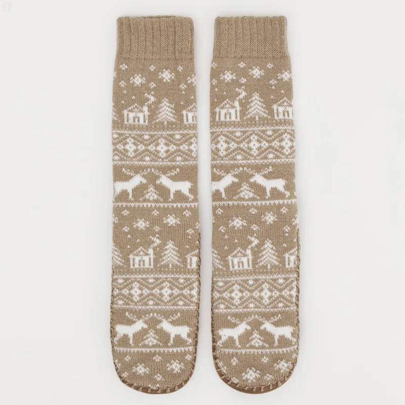 Әйелдер тәпішке-шұлықтары, үйге арналған, өлшемі 36-38, акрил/полиэстер, сарғылт-қоңыр және сүт түстес, Hot winter