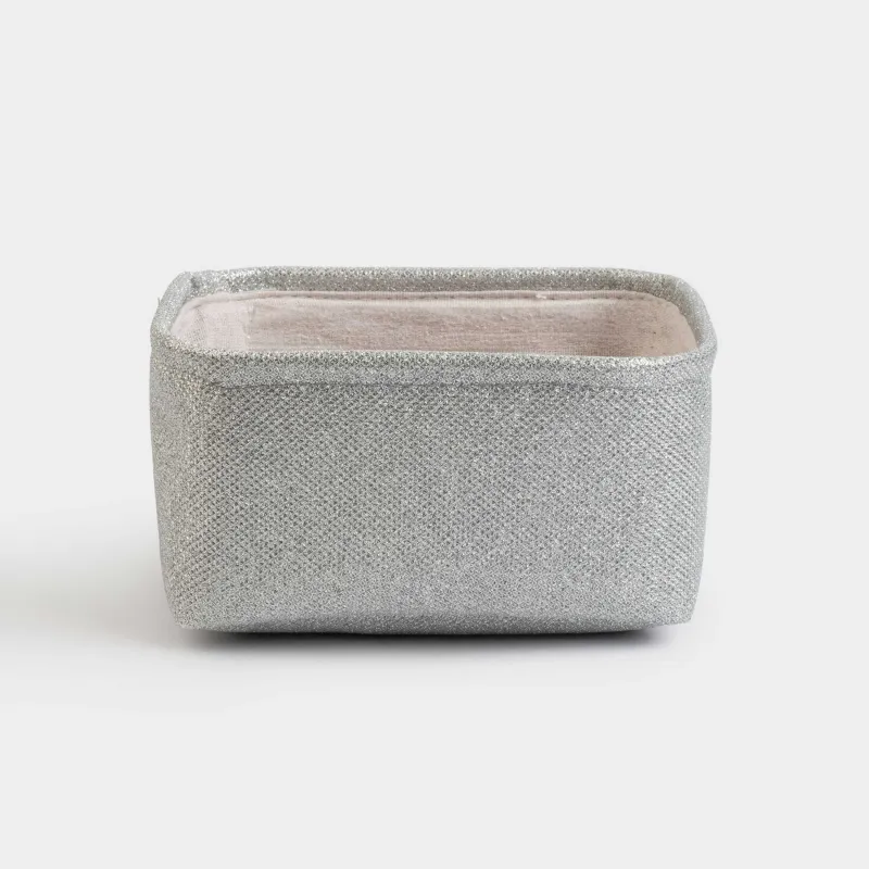 Сақтау себеті, 20x15x10 см, тұтқалары бар, полиэстер, тікбұрыш, күміс, Ideally