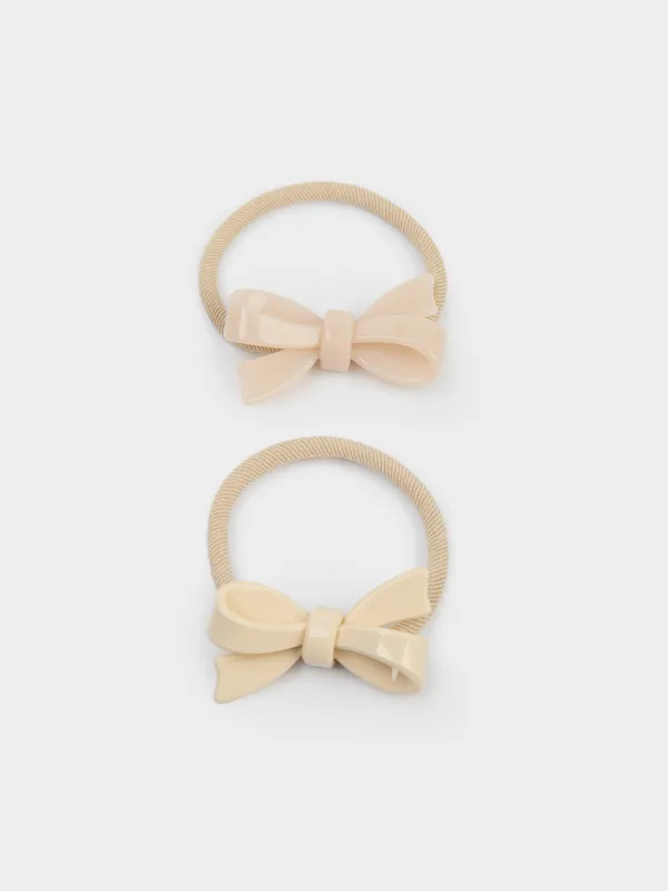 Набор резинок для волос, 6 см, 2 шт, детский, акрил/полиэстер, розовый/молочный, Бант, Gracile, image-0