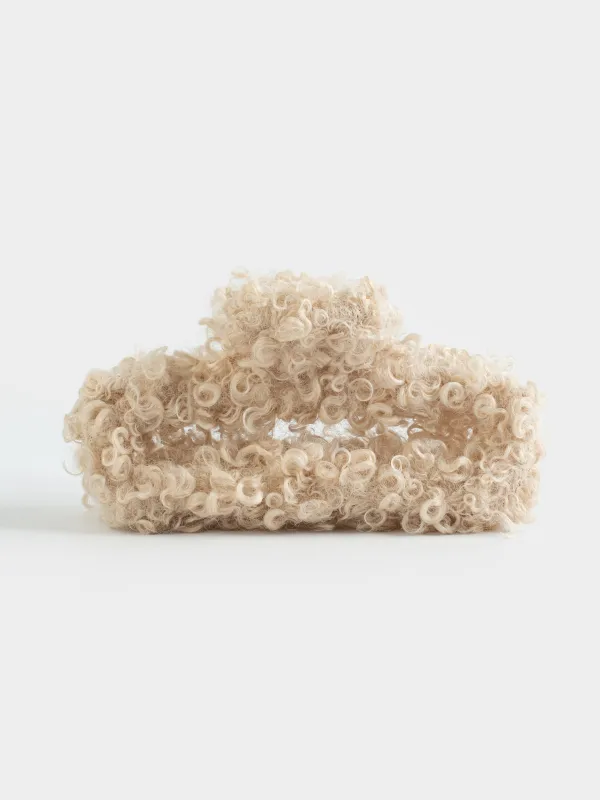 Заколка для волос, 13 см, искусственный мех, бежевая, Крабик, Plush, image-0