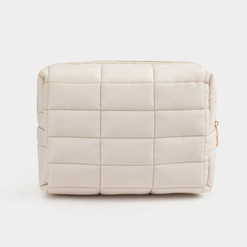Косметичка, 18х26 см, стеганая, полиэстер, молочная, One stitch, image-4