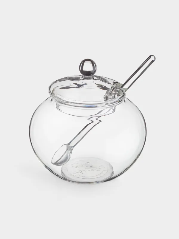 Қант ыдысы, 10 см, 350 мл, қасығы бар, шыны, Clear, image-0