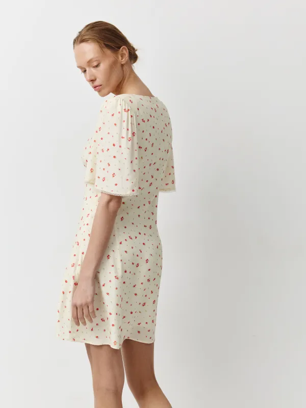 Әйелдер көйлегі, мини, өлшемі XS, белдіктері бар, шілтерлі, вискоза, сүт түстес, Carmela, image-0