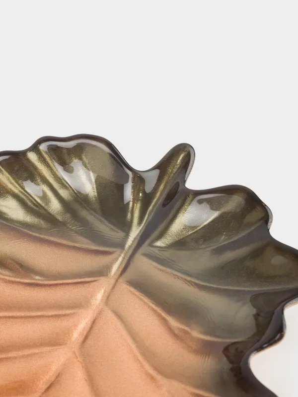 Ыдыс, 22х19х4 см, шыны, кәріптас-жасыл, Жапырақ, Leaves, image-3