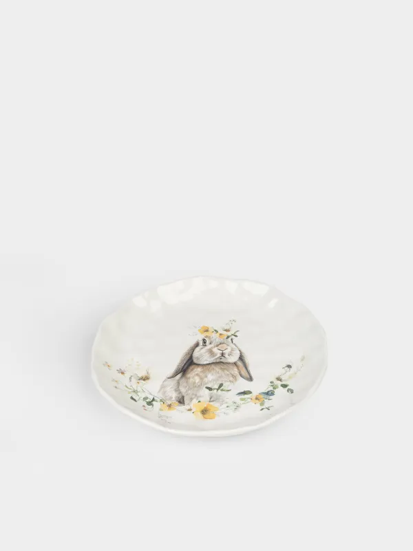 Түскі ас тәрелкесі, 28 см, керамика, ақ, Гүлдері бар қоян, Natural Easter, image-1