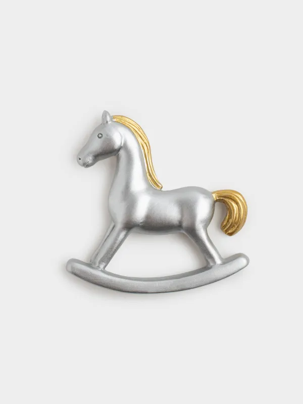Магнит, 8 см, полирезин, күміс, Тербелетін ат, Horse silver, image-0