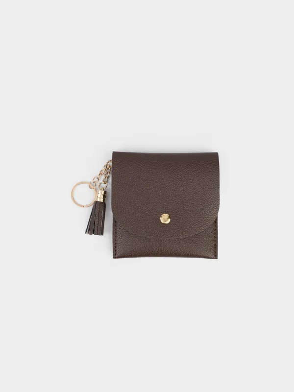 Әйелдер әмияны, 10х10 см, түймелі, шашағы бар, полиуретан, қоңыр, Memo, image-0