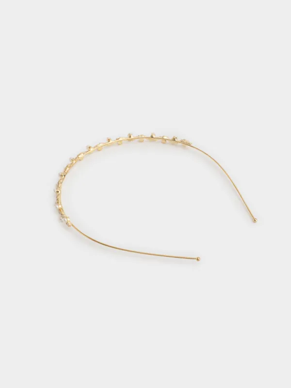 Ободок для волос, 12х14 см, стекло/металл, золотистый, Бусины с кристаллами, Hair crystal, image-2