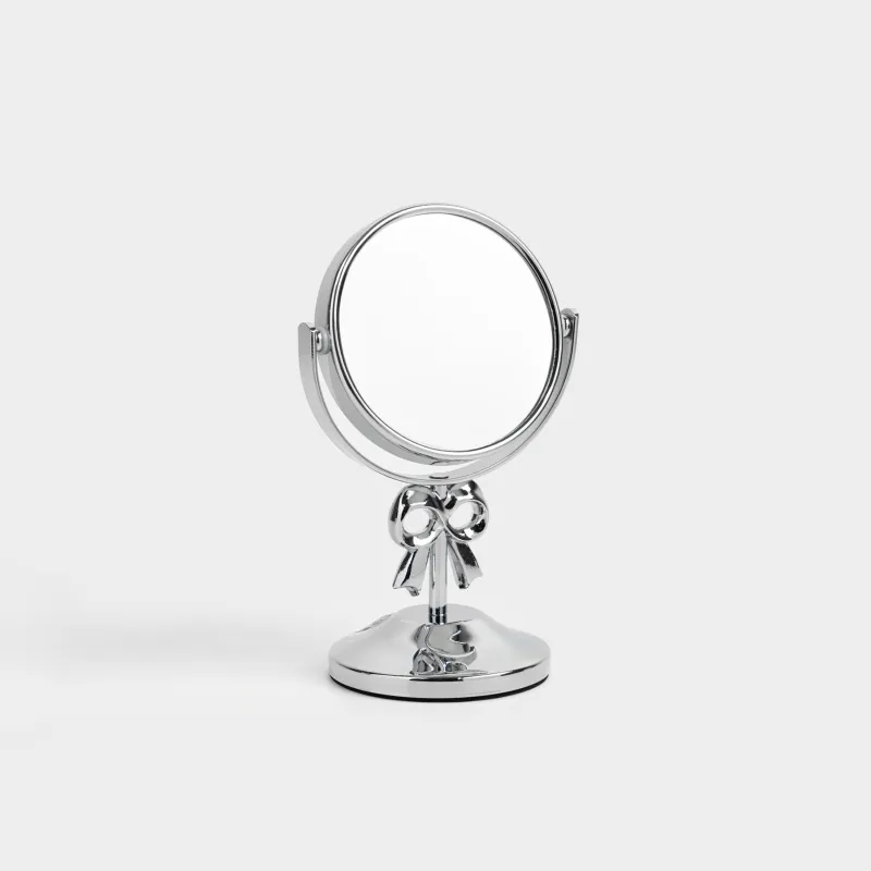 Зеркало настольное, 16х9/7 см, двустороннее, на ножке, металл, круглое, серебристое, Fantastic