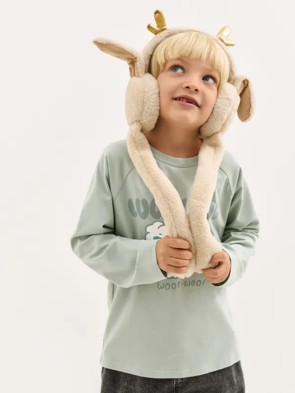 Наушники меховые, 13х20 см, с поднимающимися ушками, искусственный мех, бежевые, Rabbit, image-1