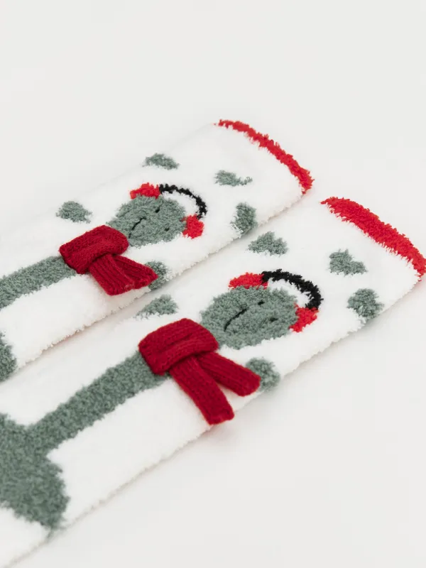 Носки женские, домашние, в коробке, полиэстер, молочные, Змея в наушниках, Merry, image-1