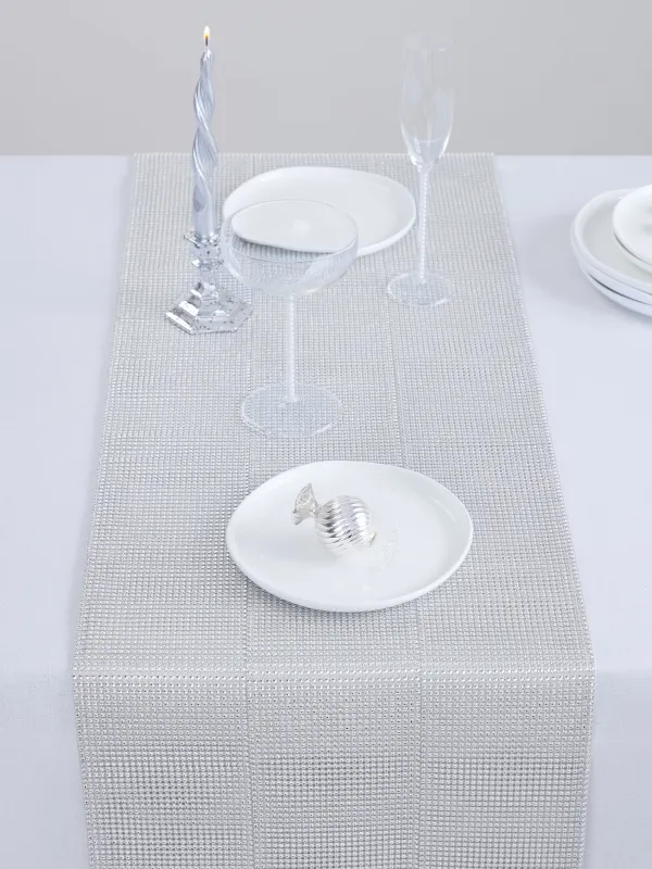 Үстел төсеніші, 40х160 см, страздары бар, полиэстер/пластик, күміс, Rhinestones, image-3