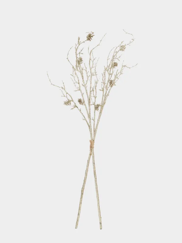 Ветка декоративная, 93 см, пластик, шампань, Шишки в блестках, Conifer delice, image-0