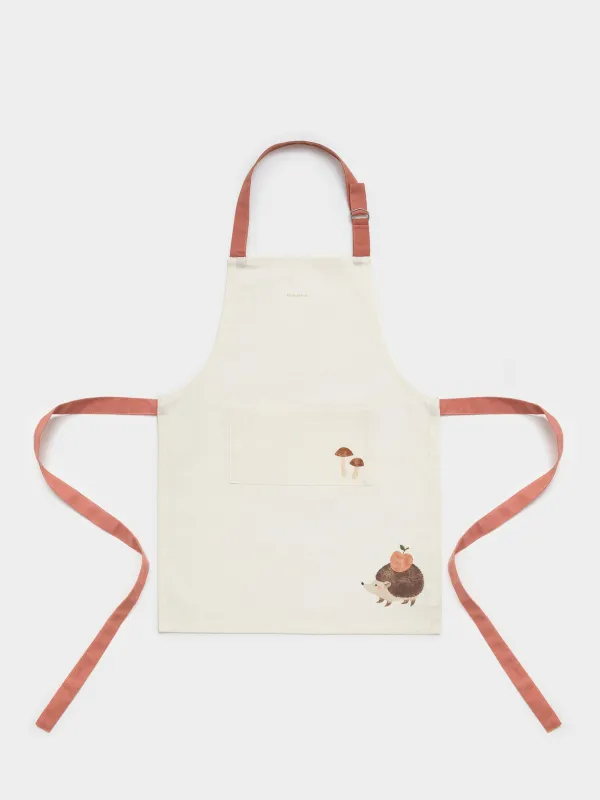 Фартук детский, 45х60 см, хлопок, бежевый, Еж с яблоком, Hedgehog apple, image-0
