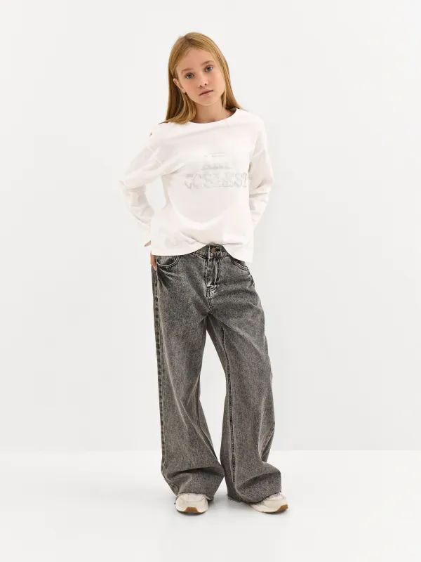 Джинсы детские, р. 122 см, для девочек, хлопок/полиэстер, светло-серые, Carmina, image-0