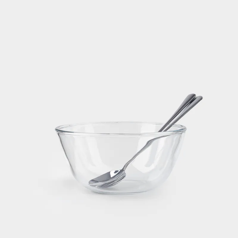 Салат ыдысы, 23 см, 2,7 л, 3 зат, қасық/шанышқымен, шыны Б/болат, Clear