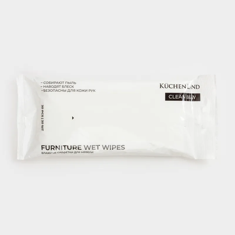 Салфетка влажная, 30 шт, хозяйственная, для мебели, B&W, image-0