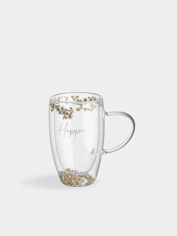 Кружка, 440 мл, стекло Б, с сухоцветами внутри, Цветы, Air decor, image-0