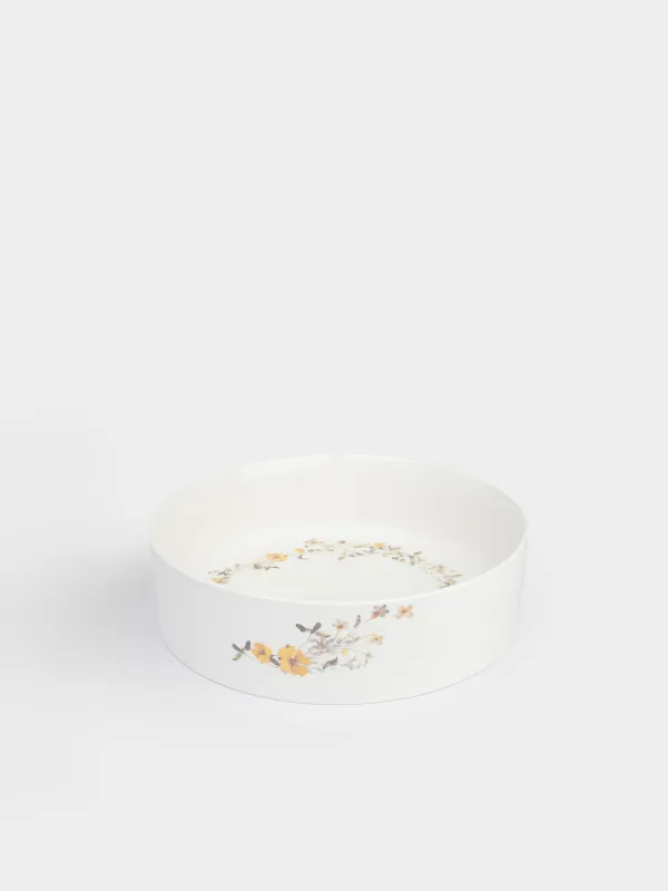 Ыдыс, 23х6 см, бүйірлері бар, фарфор N, ақ, Сары гүлдер, Floweri, image-1