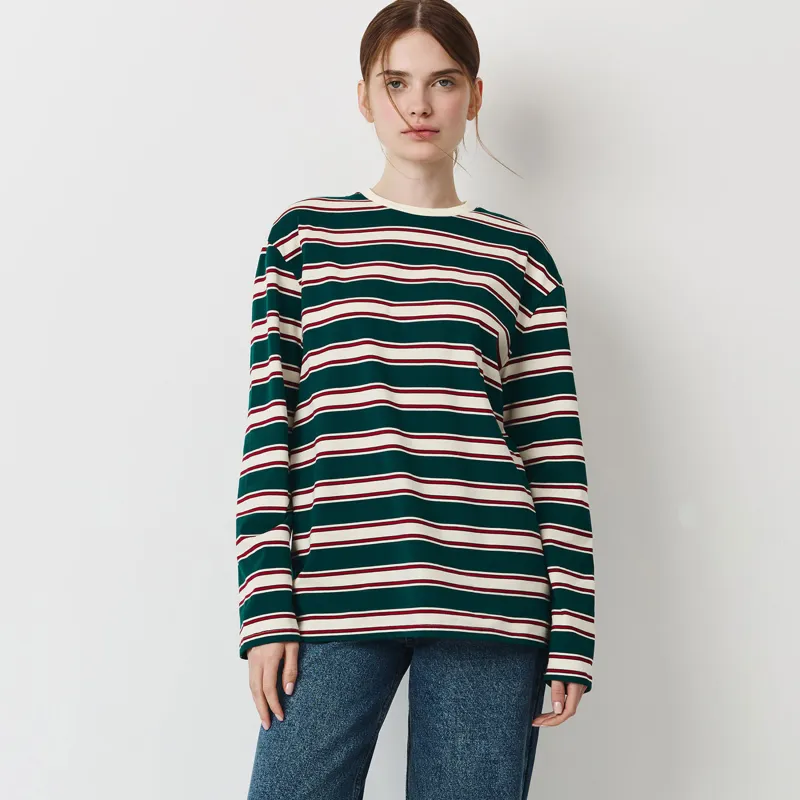 Әйелдерге арналған лонгслив, size L, мақта/полиэстер, жасыл, Жолақ, Latoya