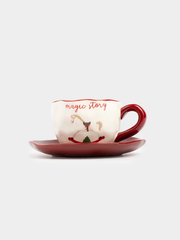 Шай жұбы, 240 мл, 2 адам, 4 зат, керамика, Бантиктері бар шырша/Жылқы, Сhristmas green, image-5