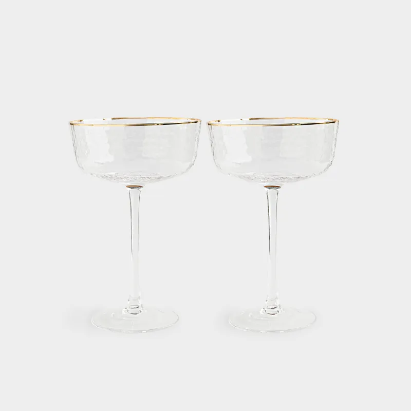 Бокал-креманка для шампанского, 2 шт, с золотистым кантом, Ripply gold