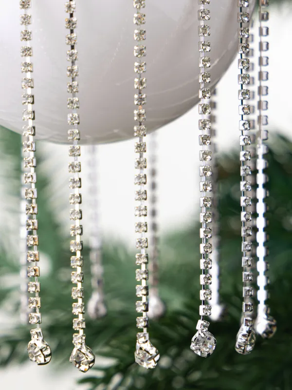 Игрушка елочная, 8 см, стекло, со стразами, белая, Шар с кристаллами, Ball crystal, image-3