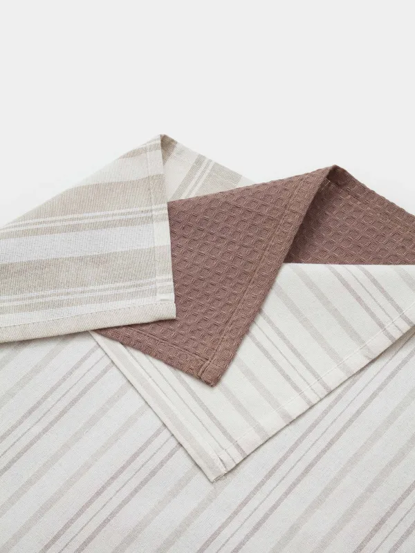 Асүйлік сүлгі, 40х60 см, 3 дана, мақта, сарғылт-қоңыр/қоңыр, Жолақтар, Stripes kitchen, image-2