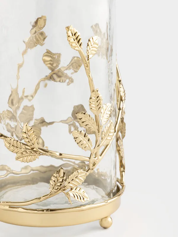 Гүл вазасы, 27 см, шыны/металл, алтын түстес, Жапырақтар, Fantastic gold, image-3