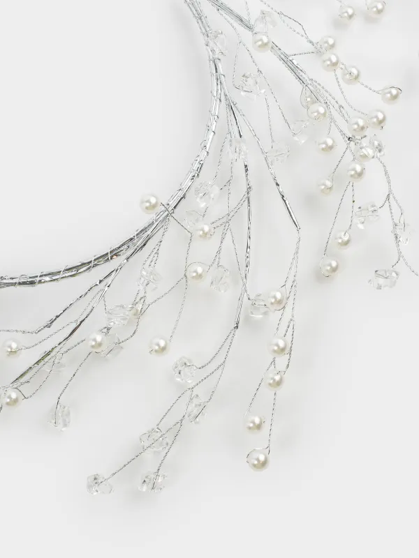 Сәндік гүл шоғы, 15/30 см, пластик/металл, Моншақтары бар күміс кристалдар, Balls decor, image-3