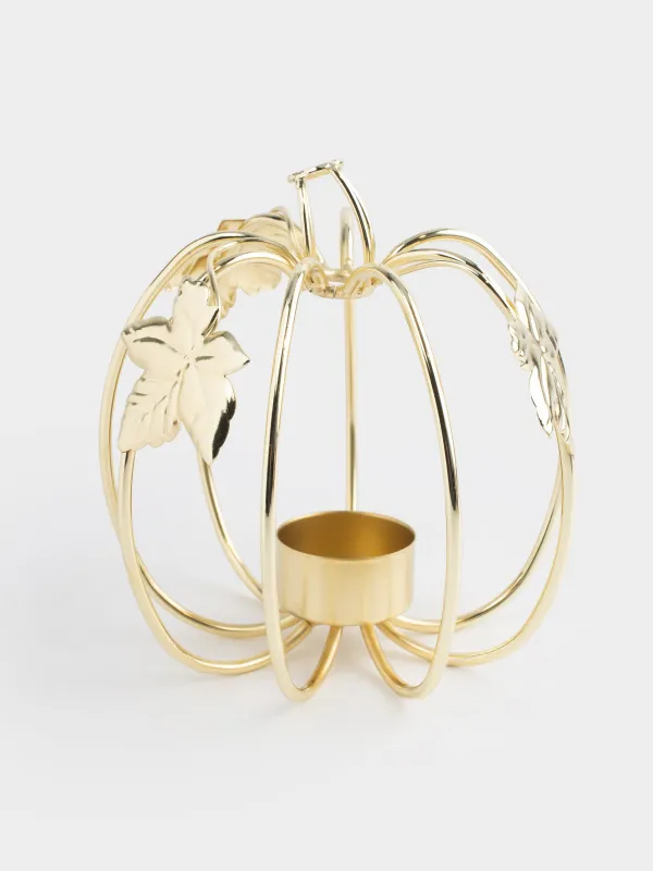 Шам ұстағыш, 13х17 см, шай шамына арналған, тұтқасы бар, металл, алтын, Асқабақ, Twist gold, image-0