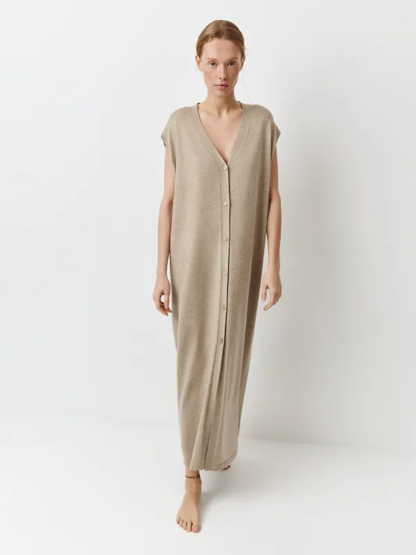 Әйелдер кардиганы, ұзын, өлшемі L, полиамид/полиэстер/акрил К, сарғылт-қоңыр, Agueda, image-0