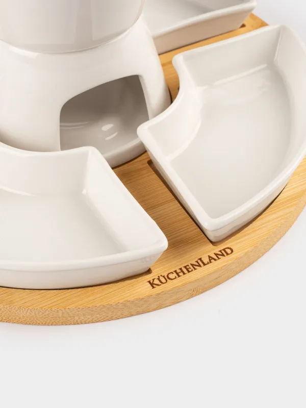 Набор для фондю, 4 перс, на подставке, фарфор P/бамбук, Bamboo, image-2