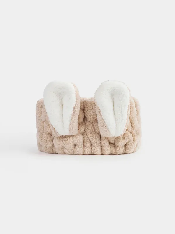 Повязка для волос, 17х8 см, флис, бежево-белая, Ушки, Showy, image-0