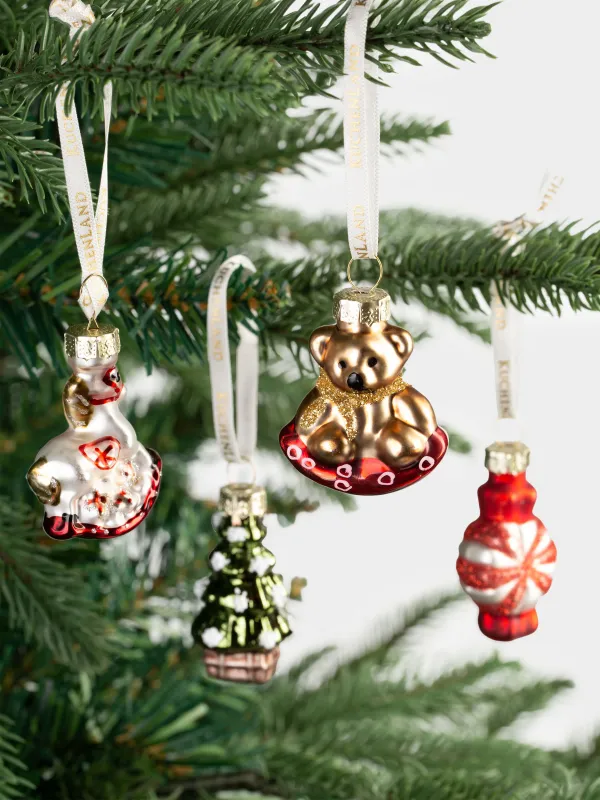 Набор елочных игрушек, 4 см, 4 шт, стекло, с блестками, Новогодние атрибуты, Figure christmas, image-5