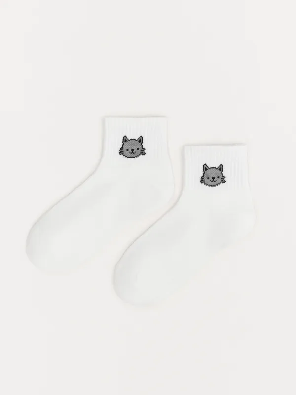 Балалар шұлықтары, өлшемі 23-26, мақта/полиэстер, ақ, Мысық, Lucky, image-0