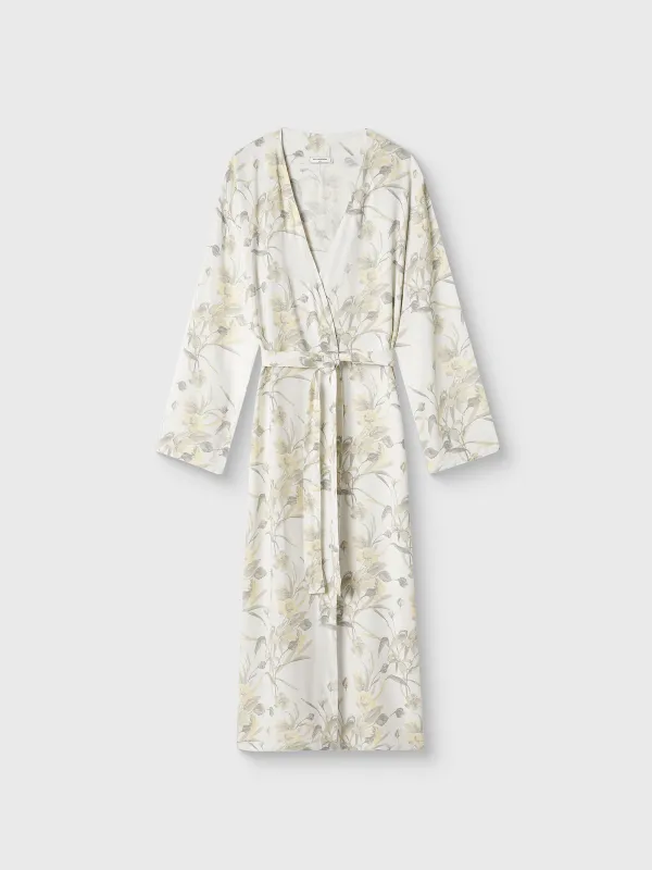 Әйелдер халаты, үйге арналған, өлшемі S, ұзын жеңді, вискоза, сұр, Жапырақтар, Leksli, image-4