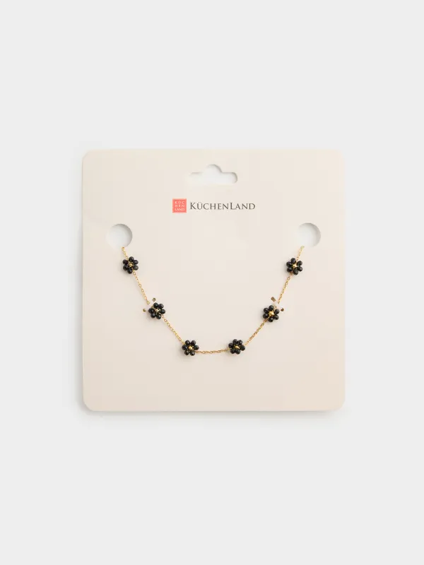 Цепочка, 45 см, металл/стекло, золотистая, Цветы, Jewelry flower, image-2