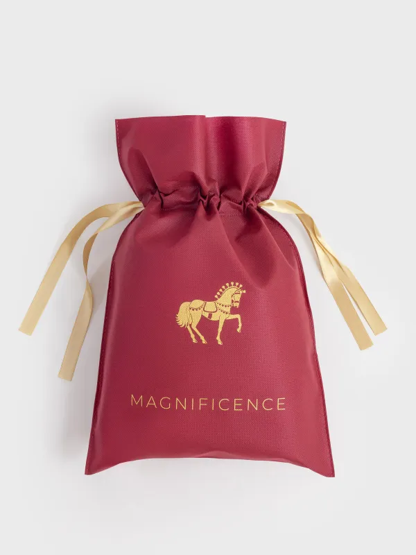 Мешок подарочный, 40х56 см, с завязками, полипропилен, бордовый, Золотистая лошадь, Ardent horse, image-3