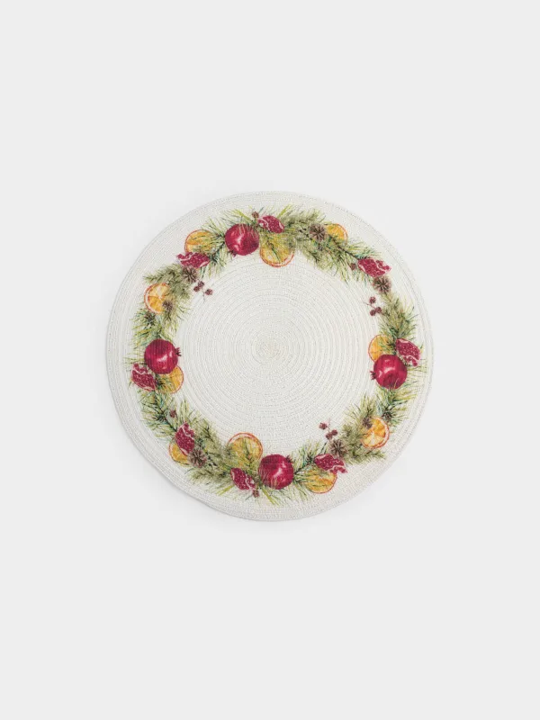 Аспаптарға арналған майлық, 38 см, полиэстер, дөңгелек, ақ, Анарлар мен апельсиндер, Rotary print, image-0