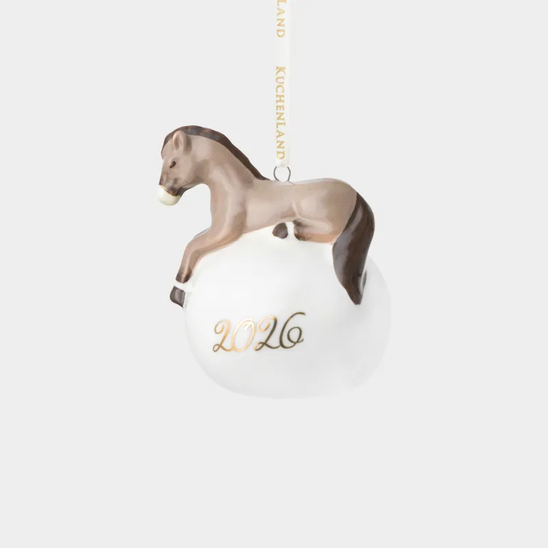 Шырша ойыншығы, 10 см, фарфор P, ақ-қоңыр, Шардағы ат, Ball figure